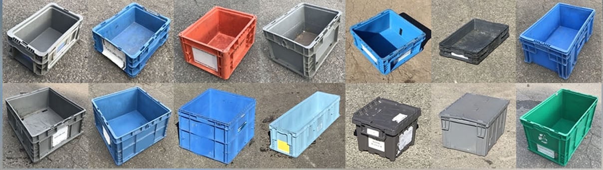 used plastic stacking totes in stock